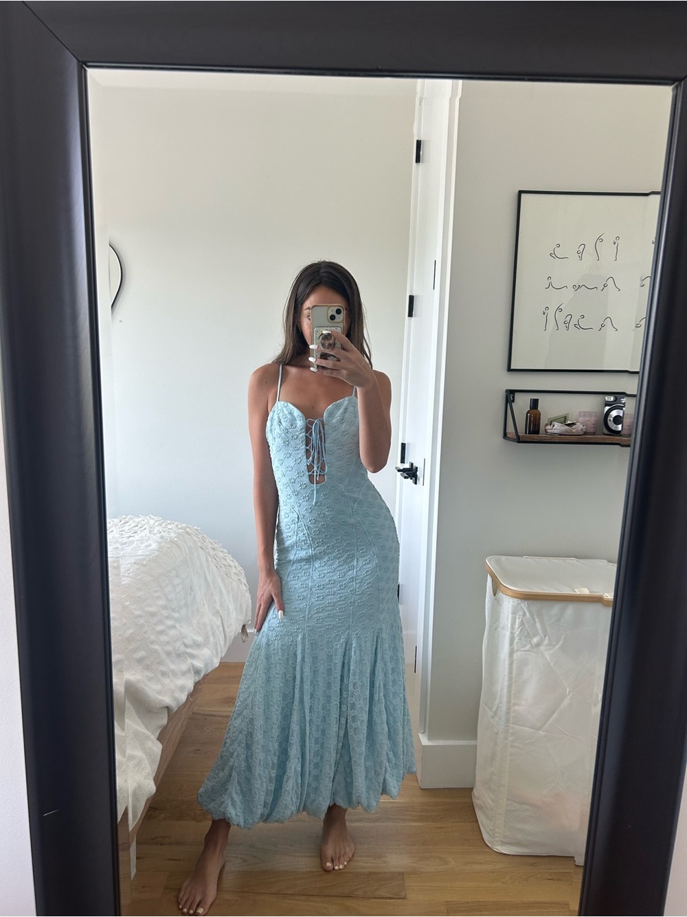 Bardot Delaney Soft Blue Lace Bubble Hem Midi Dress